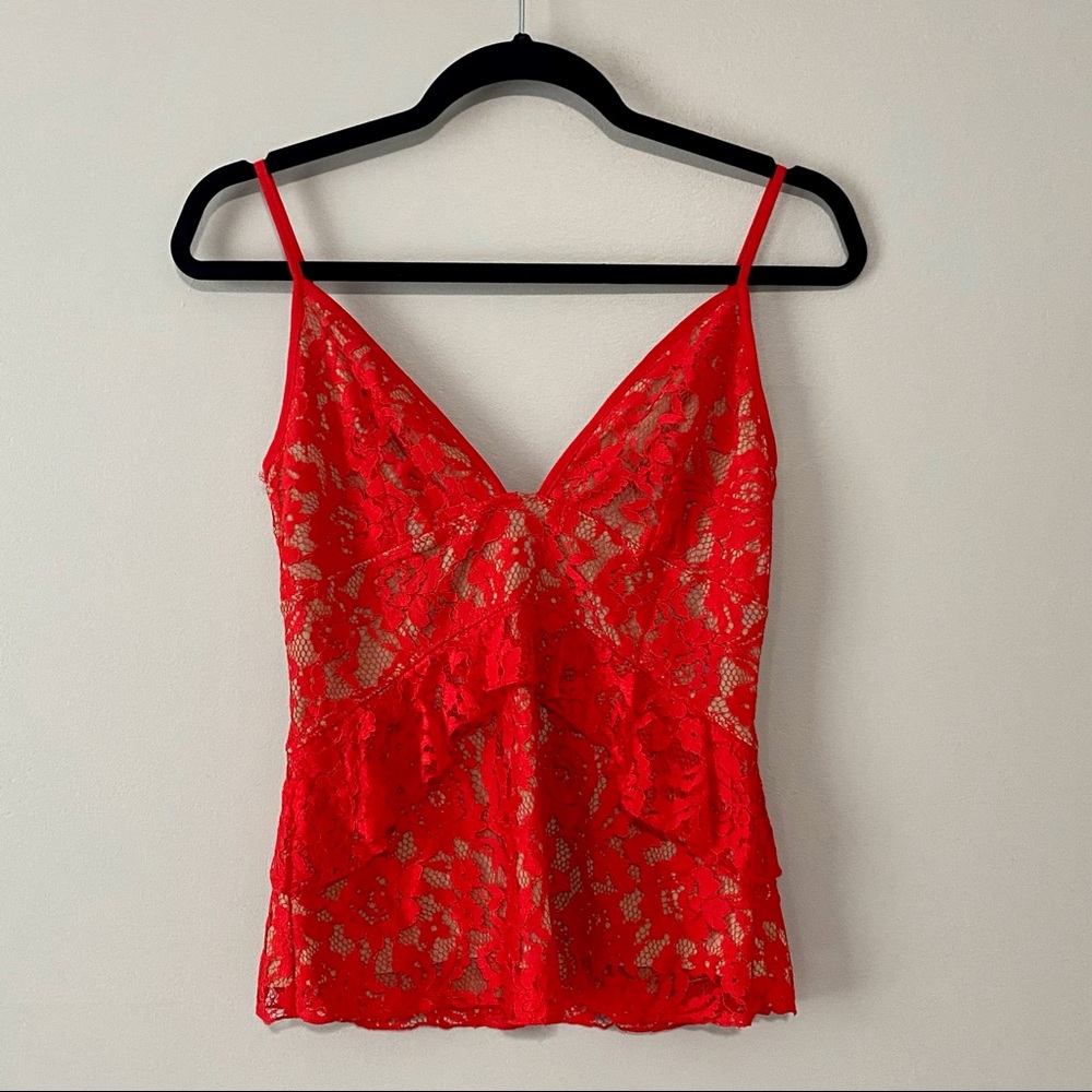 French Connection Ruffle Red Lace Tank Top - Picture 3 of 6